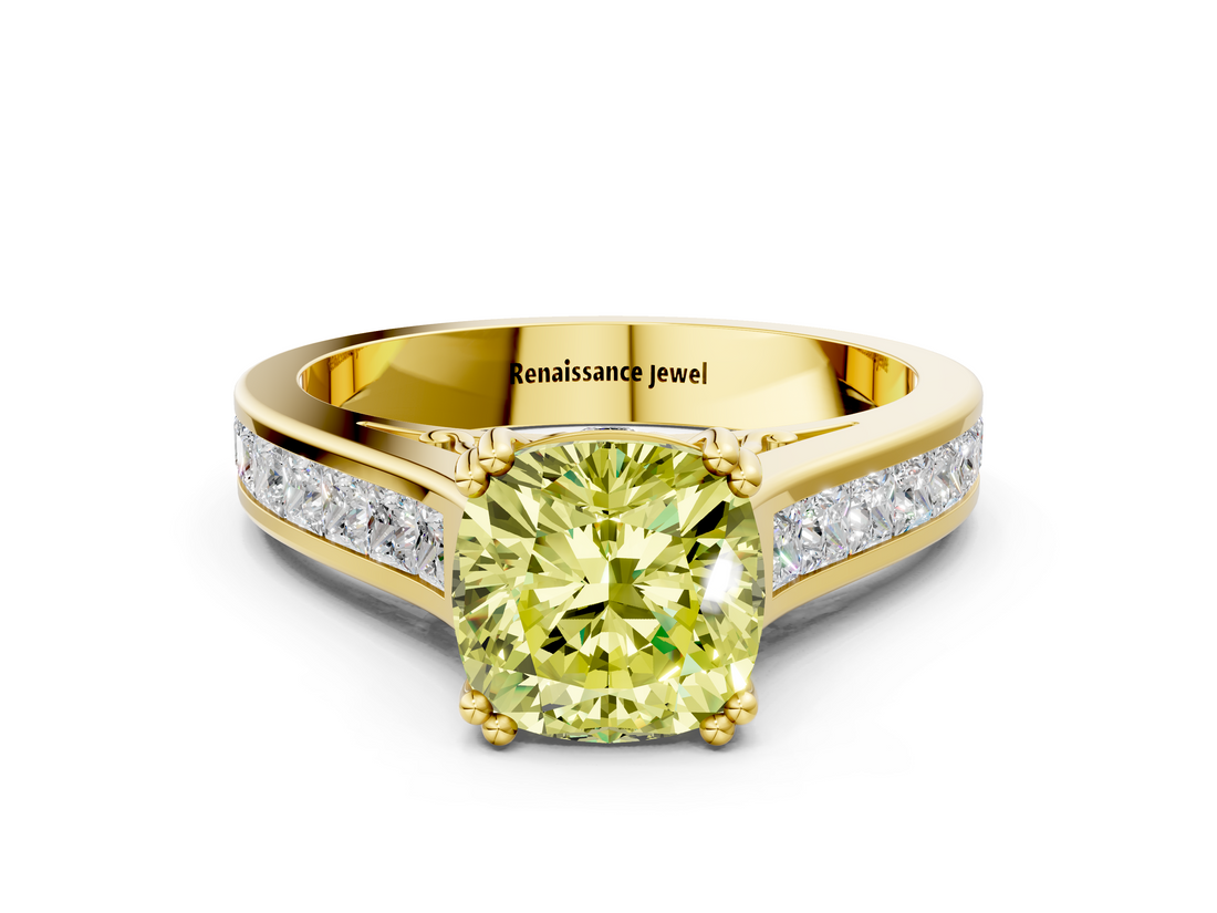 Yellow gold Fancy Yellow Cushion  Cut Channel Set Solitaire Engagement Ring with Prong Setting_20