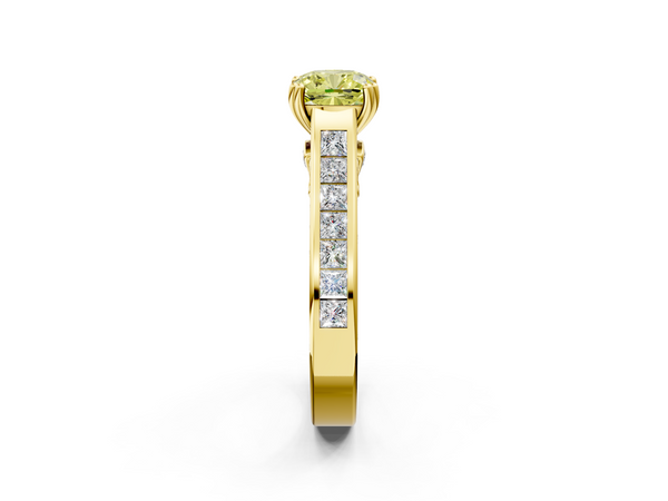 Yellow Gold Cushion Cut Channel Set Solitaire Engagement Ring Setting for Fancy Yellow Center with Double Claw Prongs