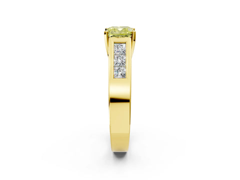 Yellow gold Fancy Yellow Cushion Cut Cut Channel Set Solitaire Ring with Four-Prong Setting_2