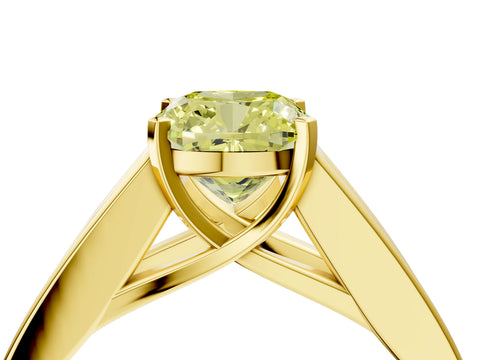 Yellow gold Fancy Yellow Cushion Cut Cut Channel Set Solitaire Ring with Four-Prong Setting_4