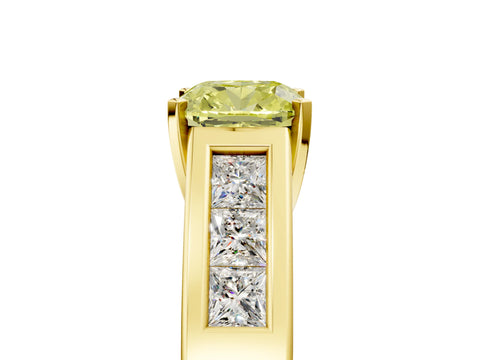 Yellow gold Fancy Yellow Cushion Cut Cut Channel Set Solitaire Ring with Four-Prong Setting_5
