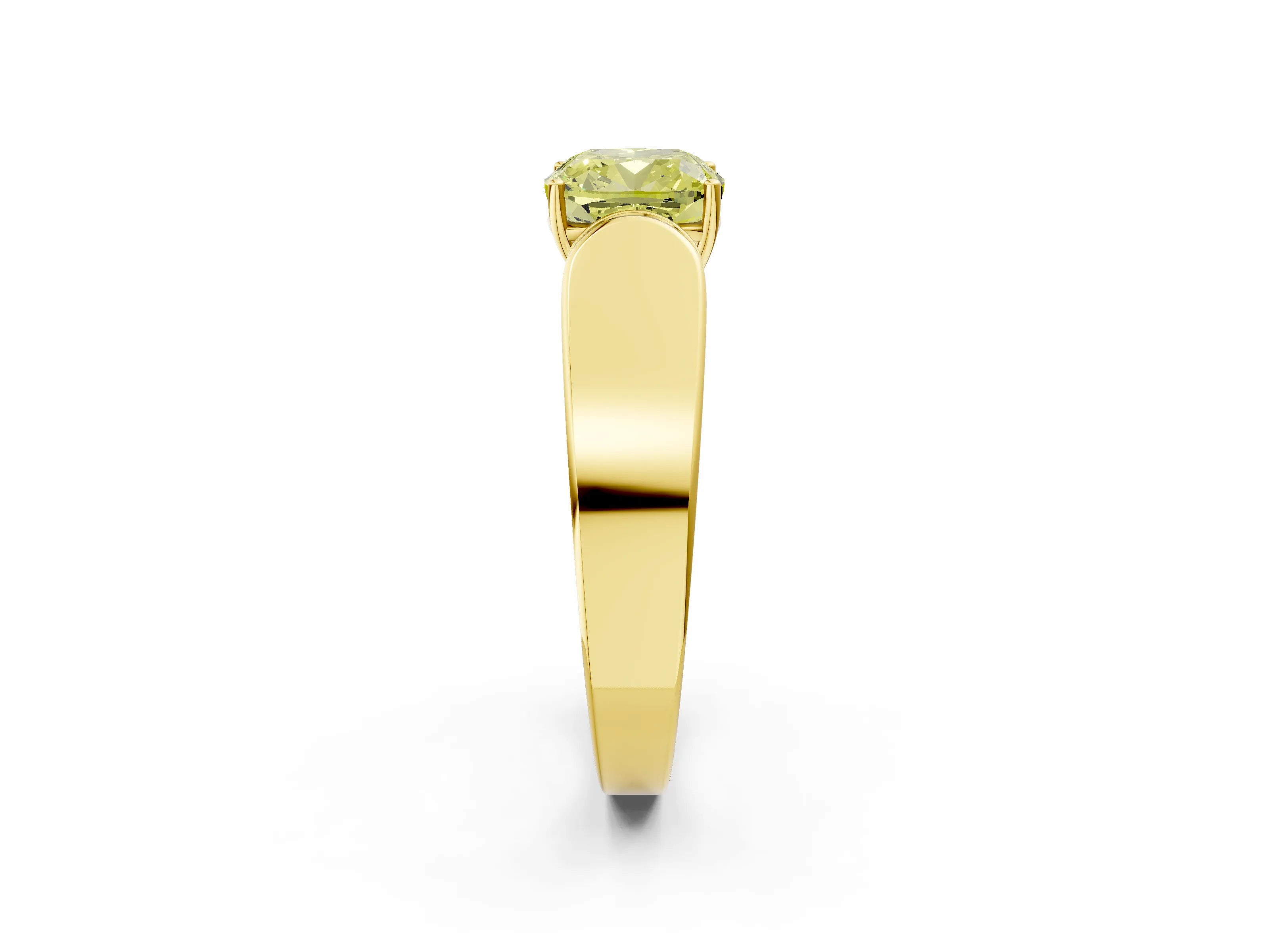 Yellow gold Fancy Yellow Cushion Cut Cut Diamond Channel Set Solitaire Ring with Four-Prong Setting_2