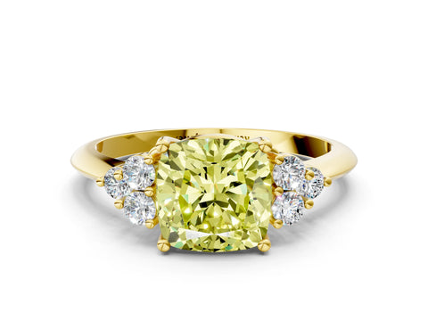 Yellow gold Fancy Yellow Cushion Cut Cut Diamond Cluster Ring with Solitaire Band and Four-Prong Setting_12