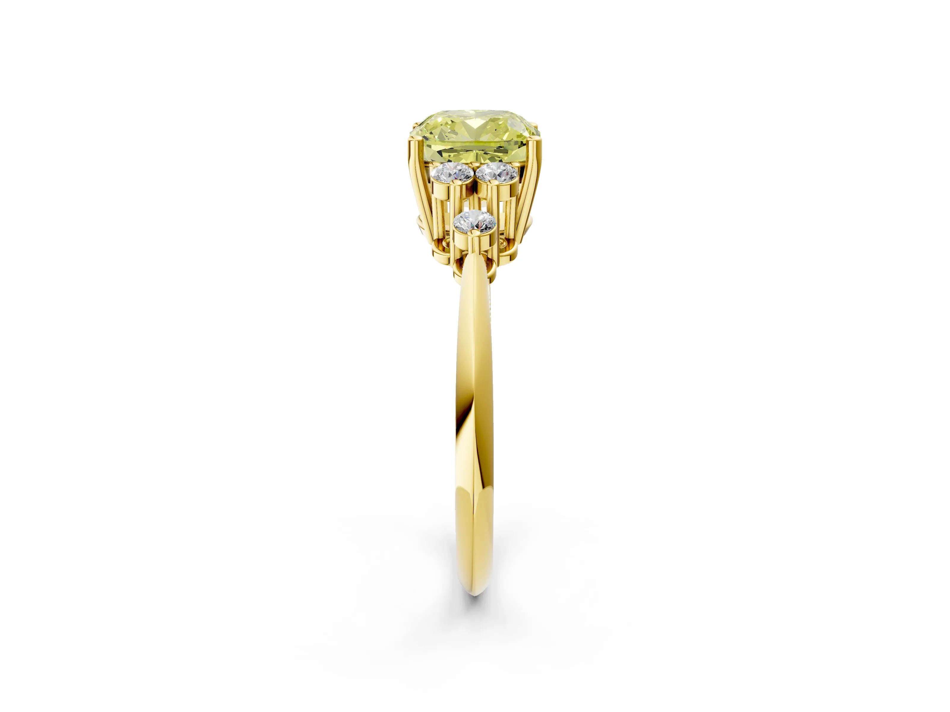 Yellow gold Fancy Yellow Cushion Cut Cut Diamond Cluster Ring with Solitaire Band and Four-Prong Setting_14