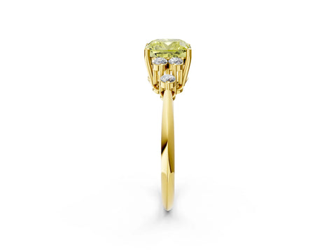 Yellow gold Fancy Yellow Cushion Cut Cut Diamond Cluster Ring with Solitaire Band and Four-Prong Setting_14