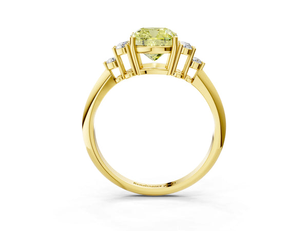 Yellow Gold Cushion Cut Cluster Accent Engagement Ring Setting for Fancy Yellow Center