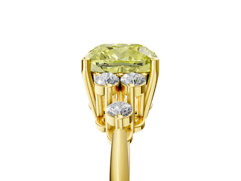 Yellow gold Fancy Yellow Cushion Cut Cut Diamond Cluster Ring with Solitaire Band and Four-Prong Setting_17