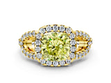 Yellow gold Fancy Yellow Cushion Cut Cut Diamond Halo Engagement Ring with Open Split Pavé Band