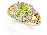 Yellow gold Fancy Yellow Cushion Cut Cut Diamond Halo Engagement Ring with Open Split Pavé Band_1