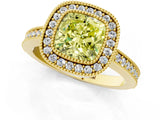 Yellow gold Fancy Yellow Cushion Cut-Cut Diamond Halo Engagement Ring with Pave Band and Prong Setting_1