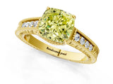 Yellow gold Fancy Yellow Cushion Cut Cut Diamond Milgrain Pave Band Four-Prong Setting Ring_4