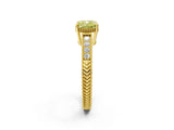 Yellow gold Fancy Yellow Cushion Cut Cut Diamond Milgrain Pave Band Four-Prong Setting Ring_5