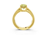 Yellow gold Fancy Yellow Cushion Cut Cut Diamond Milgrain Pave Band Four-Prong Setting Ring_6