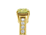 Yellow gold Fancy Yellow Cushion Cut Cut Diamond Milgrain Pave Band Four-Prong Setting Ring_8