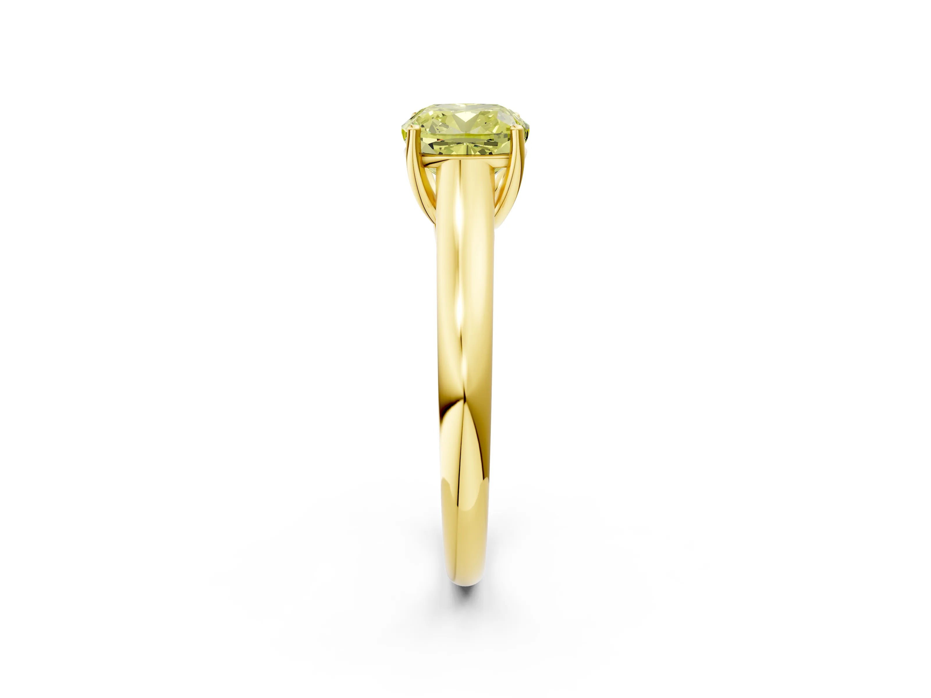 Yellow gold Fancy Yellow Cushion Cut Cut Diamond Solitaire Engagement Ring with Tapered Plain Band and Four-Prong Setting_2