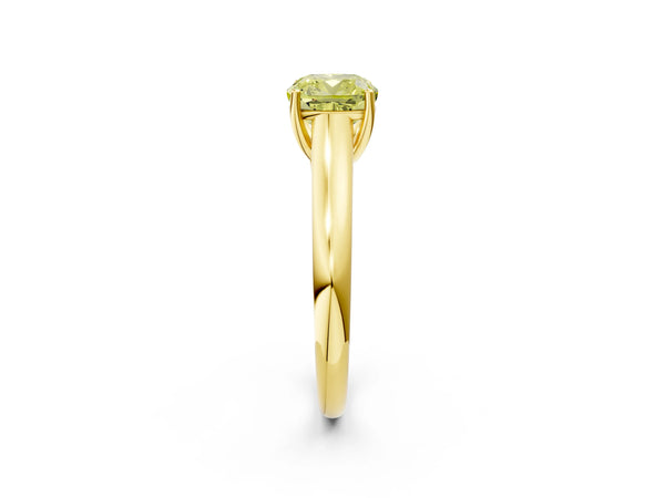 Yellow gold Fancy Yellow Cushion Cut Cut Diamond Solitaire Engagement Ring with Tapered Plain Band and Four-Prong Setting