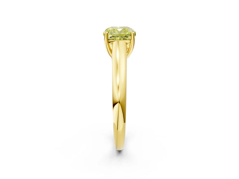 Yellow gold Fancy Yellow Cushion Cut Cut Diamond Solitaire Engagement Ring with Tapered Plain Band and Four-Prong Setting_2