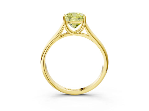 Yellow gold Fancy Yellow Cushion Cut Cut Diamond Solitaire Engagement Ring with Tapered Plain Band and Four-Prong Setting_3