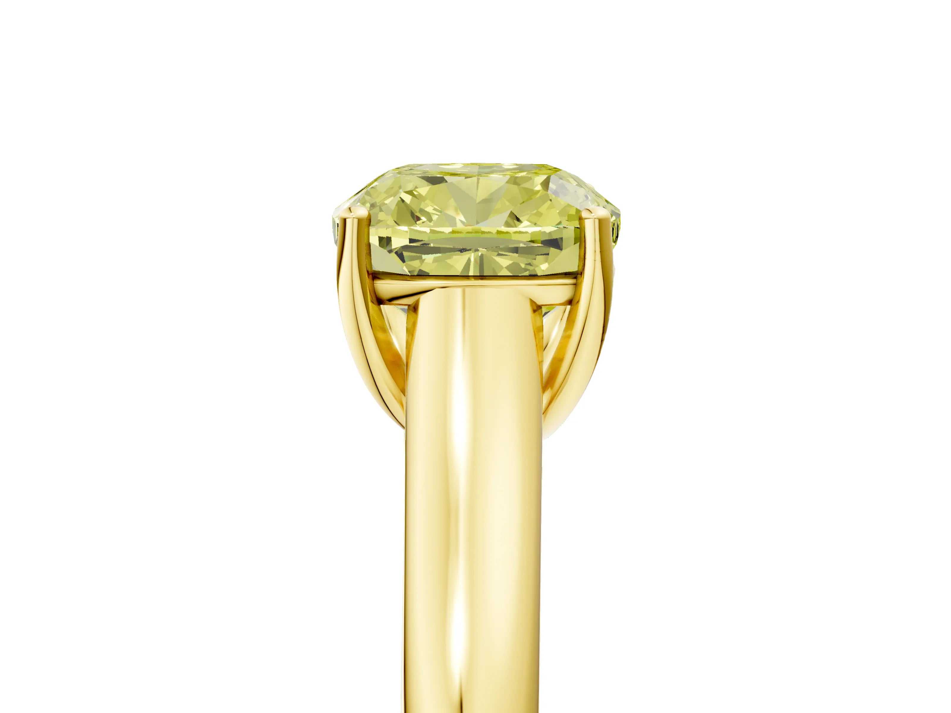 Yellow gold Fancy Yellow Cushion Cut Cut Diamond Solitaire Engagement Ring with Tapered Plain Band and Four-Prong Setting_5