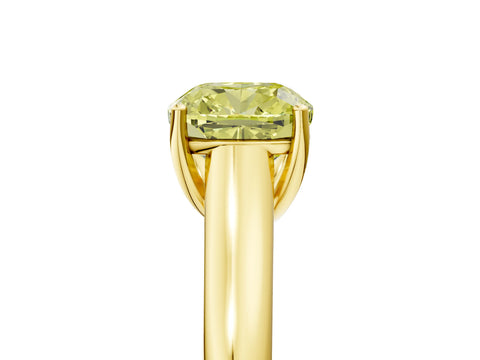 Yellow gold Fancy Yellow Cushion Cut Cut Diamond Solitaire Engagement Ring with Tapered Plain Band and Four-Prong Setting_5