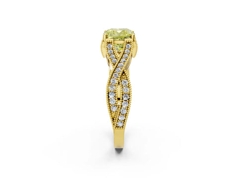 Yellow gold Fancy Yellow Cushion Cut Cut Diamond Twisted Band with Milgrain Pave Setting and Four-Prong Setting_11
