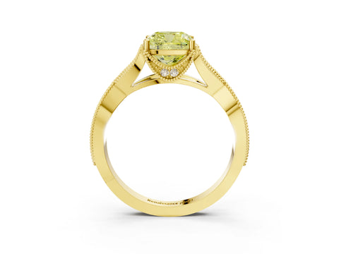 Yellow gold Fancy Yellow Cushion Cut Cut Diamond Twisted Band with Milgrain Pave Setting and Four-Prong Setting_12