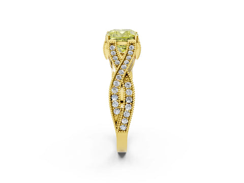 Yellow gold Fancy Yellow Cushion Cut Cut Diamond Twisted Band with Milgrain Pave Setting and Four-Prong Setting_26