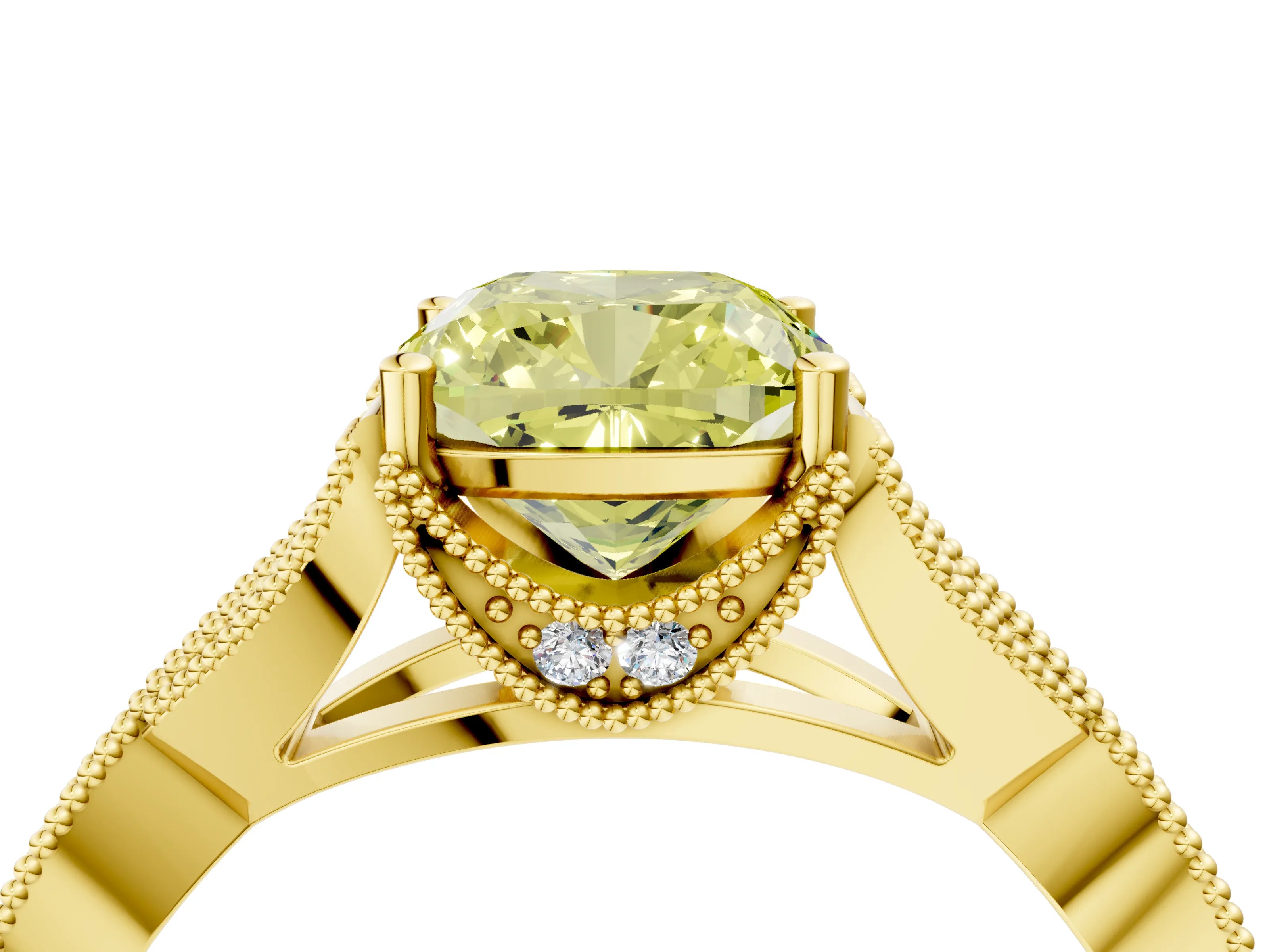 Yellow gold Fancy Yellow Cushion Cut Cut Diamond Twisted Band with Milgrain Pave Setting and Four-Prong Setting_28