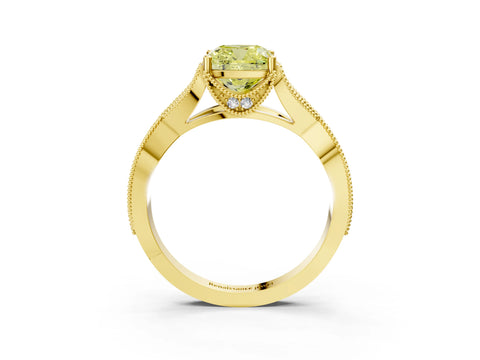 Yellow gold Fancy Yellow Cushion Cut Cut Diamond Twisted Band with Milgrain Pave Setting and Four-Prong Setting_3