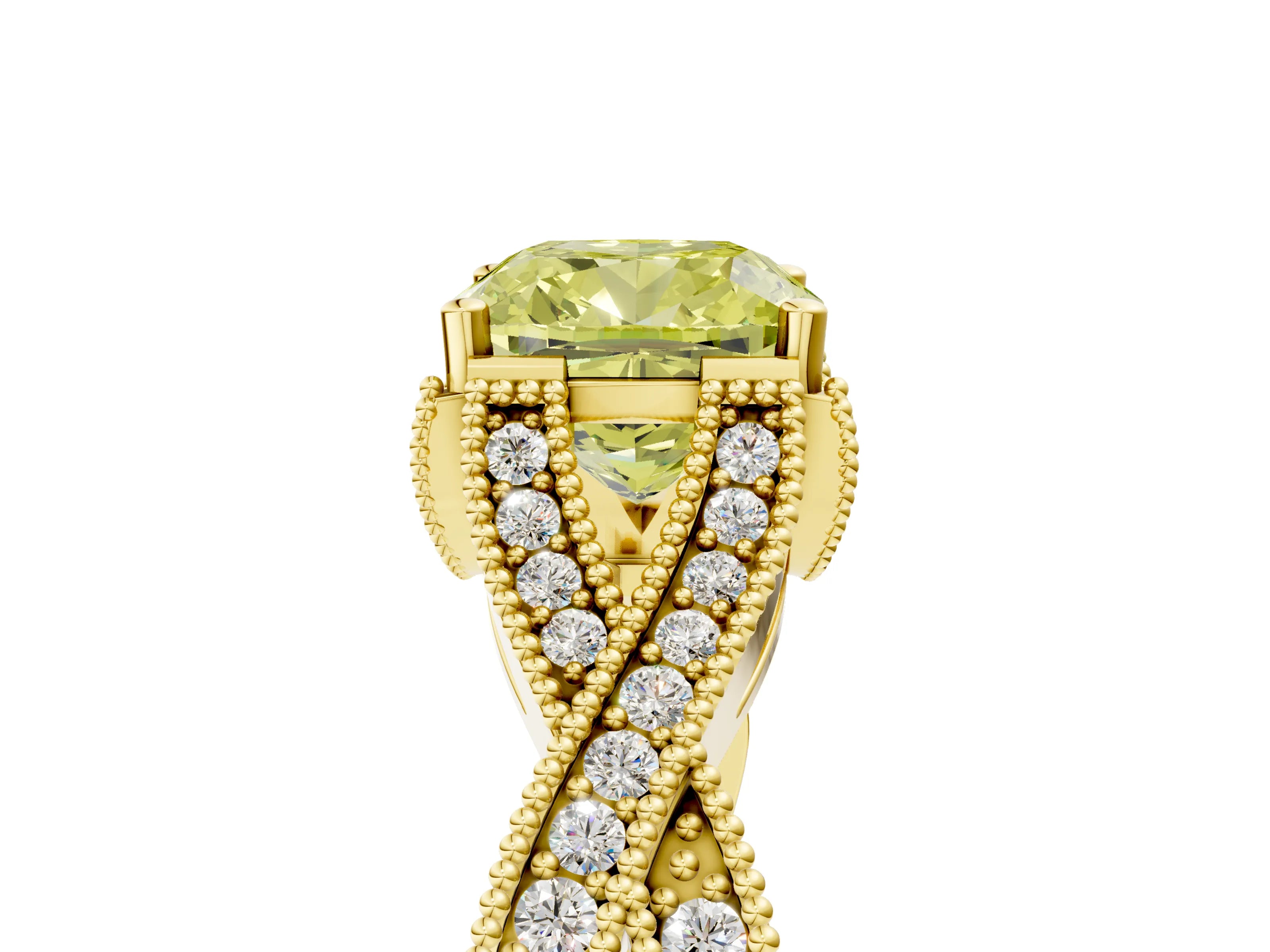 Yellow gold Fancy Yellow Cushion Cut Cut Diamond Twisted Band with Milgrain Pave Setting and Four-Prong Setting_5