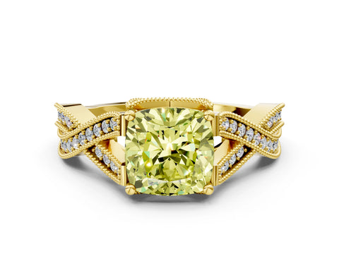 Yellow gold Fancy Yellow Cushion Cut Cut Diamond Twisted Band with Milgrain Pave Setting and Four-Prong Setting_9