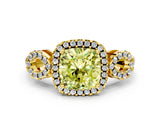 Yellow gold Fancy Yellow Cushion Cut Cut Halo Diamond Infinity Band with Four-Prong Setting