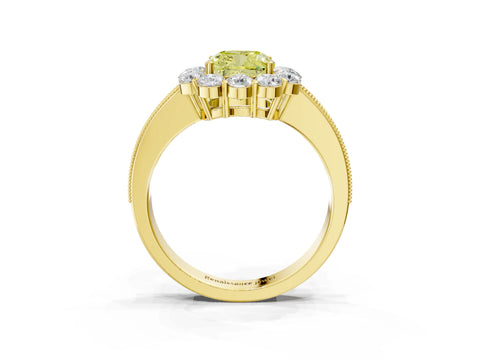 Yellow gold Fancy Yellow Cushion Cut Cut Halo Diamond Pavé Engagement Ring with Milgrain Detailing_3