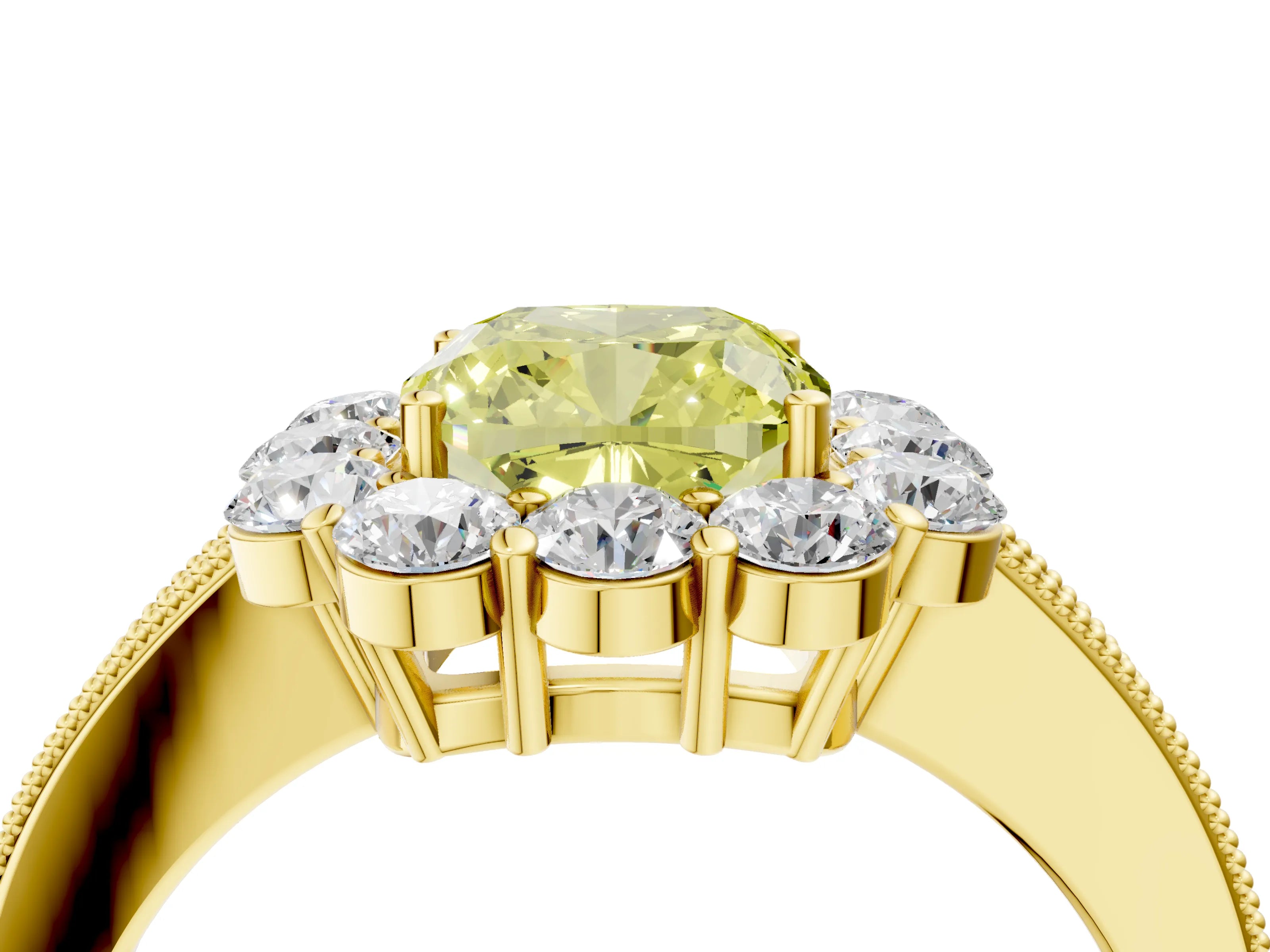 Yellow gold Fancy Yellow Cushion Cut Cut Halo Diamond Pavé Engagement Ring with Milgrain Detailing_4