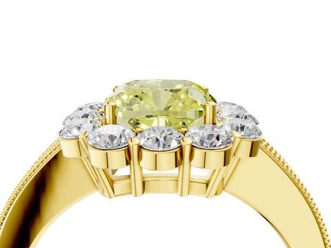 Yellow gold Fancy Yellow Cushion Cut Cut Halo Diamond Pavé Engagement Ring with Milgrain Detailing_4