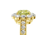 Yellow gold Fancy Yellow Cushion Cut Cut Halo Diamond Pavé Engagement Ring with Milgrain Detailing_5
