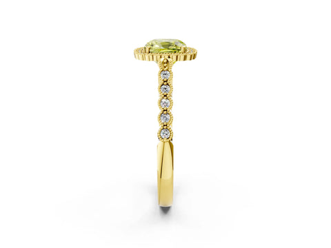 Yellow gold Fancy Yellow Cushion Cut Cut Halo Pavé Solitaire Ring with Milgrain Band_2