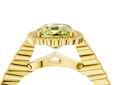 Yellow gold Fancy Yellow Cushion Cut Cut Halo Pavé Solitaire Ring with Milgrain Band_4