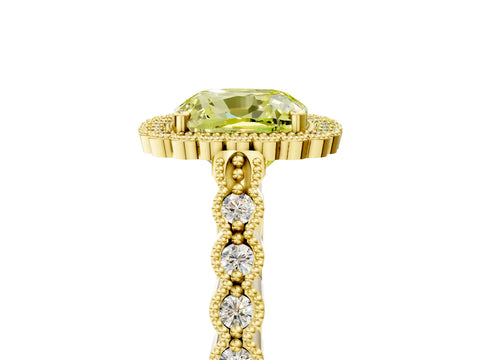 Yellow gold Fancy Yellow Cushion Cut Cut Halo Pavé Solitaire Ring with Milgrain Band_5