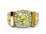 Yellow gold Fancy Yellow Cushion Cut Cut Halo Split Shank Prong Set Ring