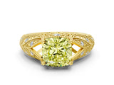 Yellow gold Fancy Yellow Cushion Cut Cut Milgrain Pave Diamond Engagement Ring with Four-Prong Setting_15