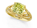 Yellow gold Fancy Yellow Cushion Cut Cut Milgrain Pave Diamond Engagement Ring with Four-Prong Setting_16