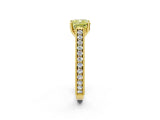 Yellow gold Fancy Yellow Cushion Cut Cut Pave Band Milgrain Solitaire Ring_2