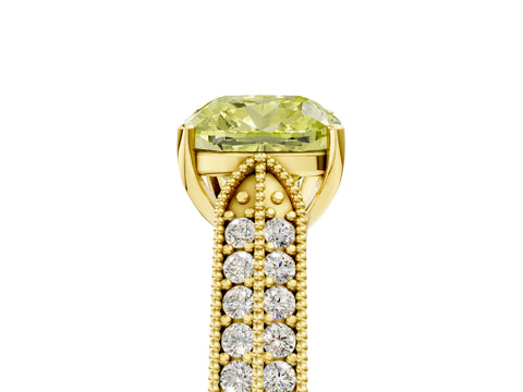 Yellow gold Fancy Yellow Cushion Cut Cut Pave Split Shank Engagement Ring with Four-Prong Setting_5