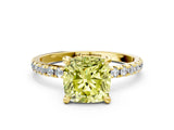 Yellow gold Fancy Yellow Cushion Cut Diamond Brilliant Solitaire Ring with Pavé Band and Four-Prong Setting_12