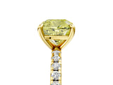 Yellow gold Fancy Yellow Cushion Cut Diamond Brilliant Solitaire Ring with Pavé Band and Four-Prong Setting_17