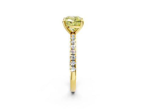 Yellow gold Fancy Yellow Cushion Cut Diamond Brilliant Solitaire Ring with Pavé Band and Four-Prong Setting_2