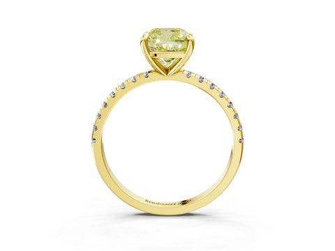 Yellow gold Fancy Yellow Cushion Cut Diamond Brilliant Solitaire Ring with Pavé Band and Four-Prong Setting_3