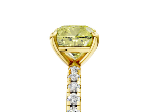 Yellow gold Fancy Yellow Cushion Cut Diamond Brilliant Solitaire Ring with Pavé Band and Four-Prong Setting_5