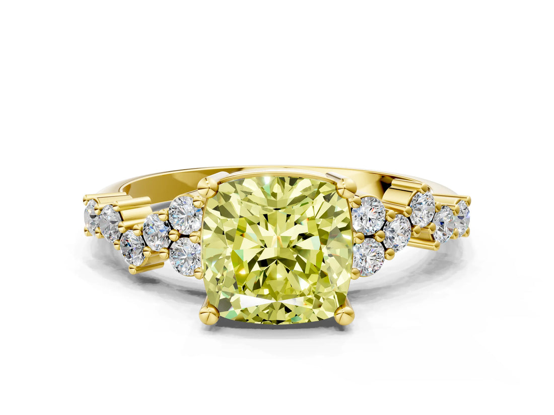Yellow gold Fancy Yellow Cushion Cut Diamond Cluster Pavé Band with Four-Prong Setting_3